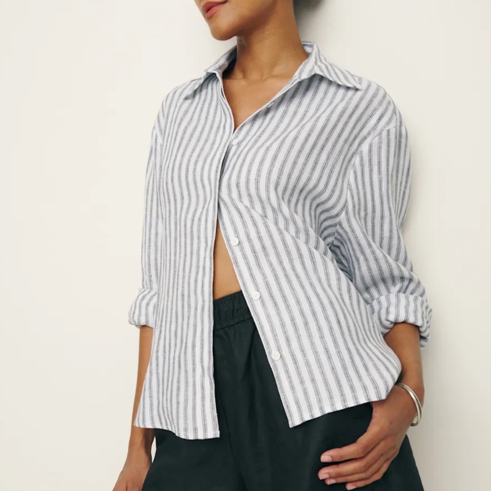Reformation Andy Oversized Linen Shirt in Antibes Stripe in Women’s XS